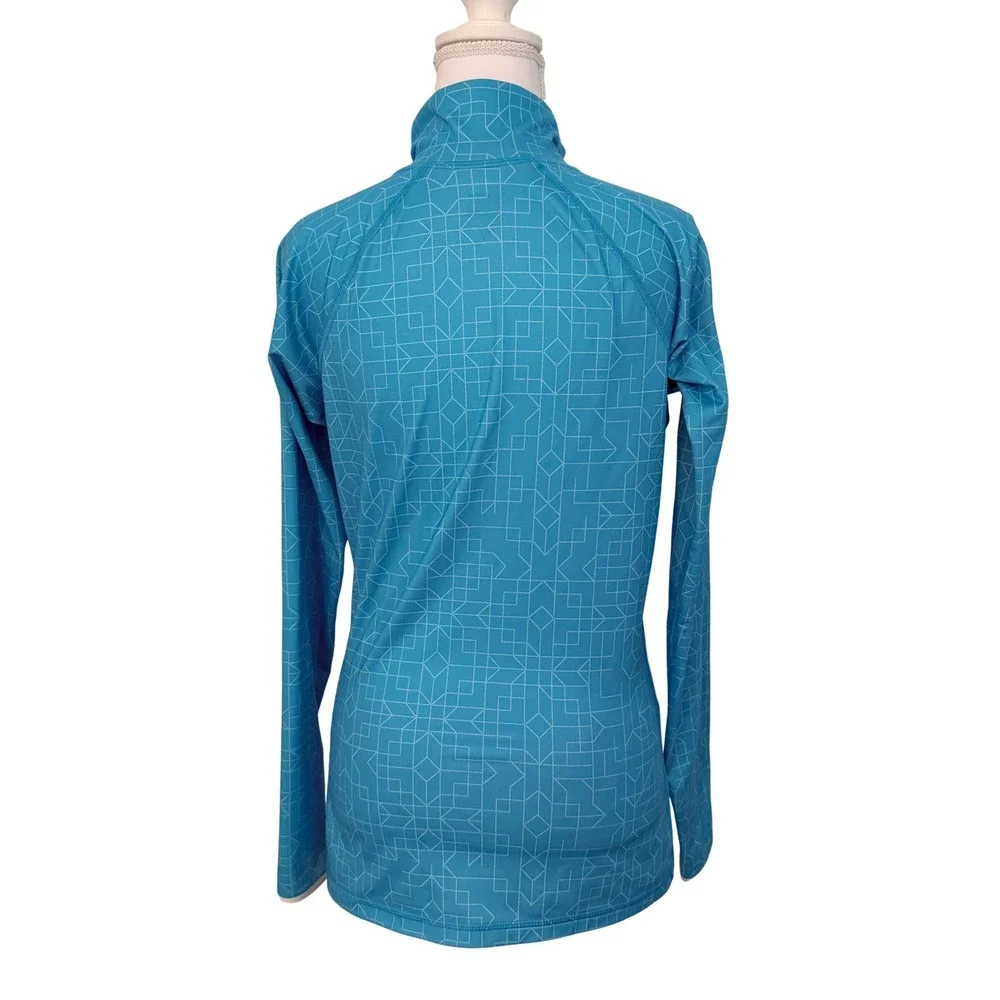 Nike Pro Quarter Zip Pullover Womens Medium Blue Geometric Fleece Lined Top